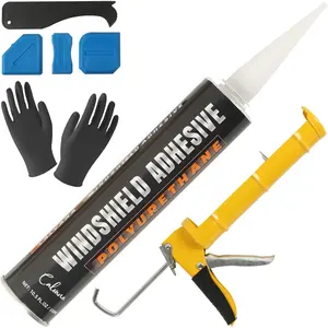Calvana Urethane Windshield Adhesive 310ml and Caulk Gun Kit, Automotive Polyurethane Sealant, Hand Caulking Guns, Car Glass Chip & Crack Repair Kit with Sealant Tools Grout Scraper, Black