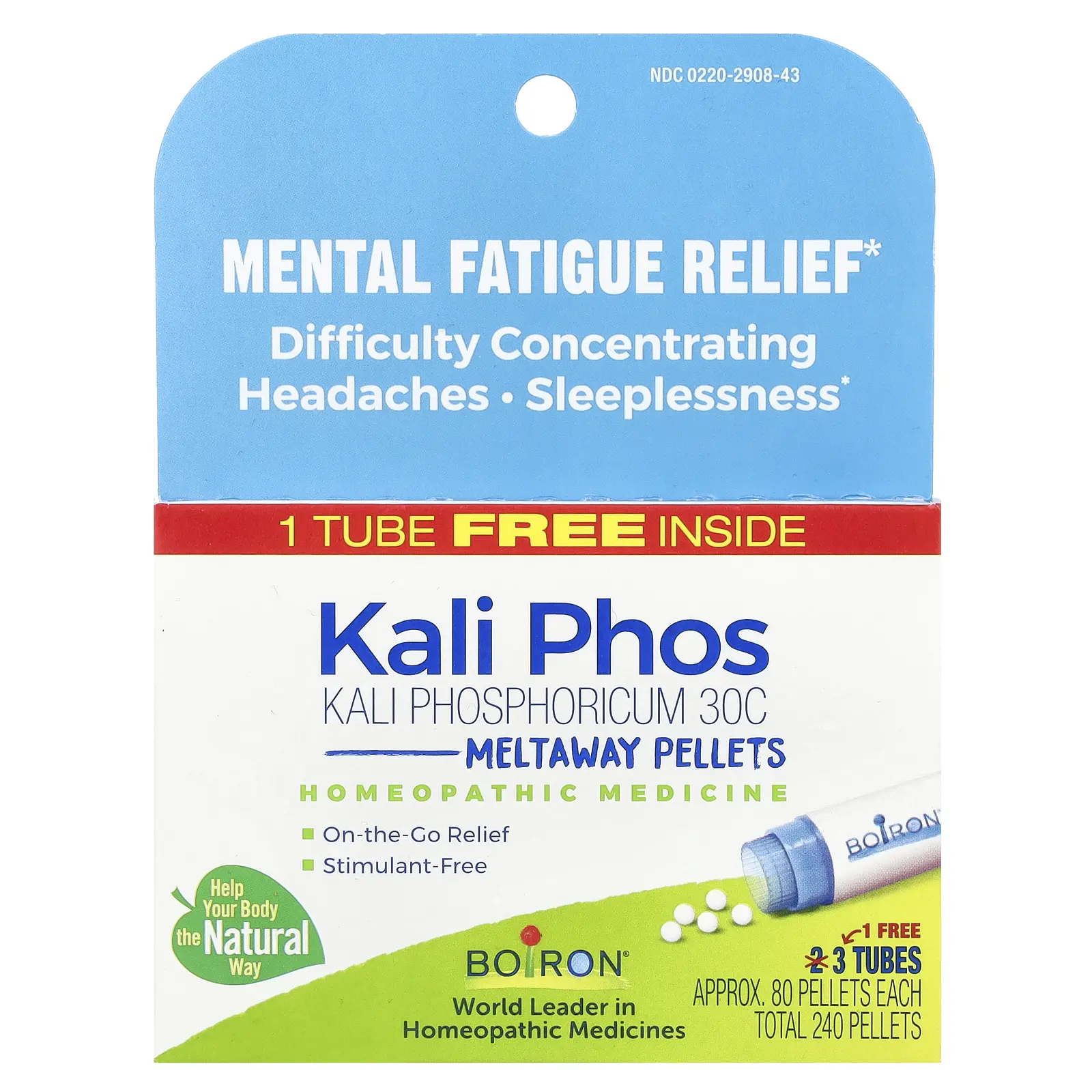 Boiron Kali Phosphoricum, Mental Fatigue Relief, Meltaway Pellets, 30C, 3 Tubes, Approx. 80 Pellets Each | HSA/FSA Eligible