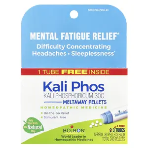 Boiron Kali Phosphoricum, Mental Fatigue Relief, Meltaway Pellets, 30C, 3 Tubes, Approx. 80 Pellets Each | HSA/FSA Eligible