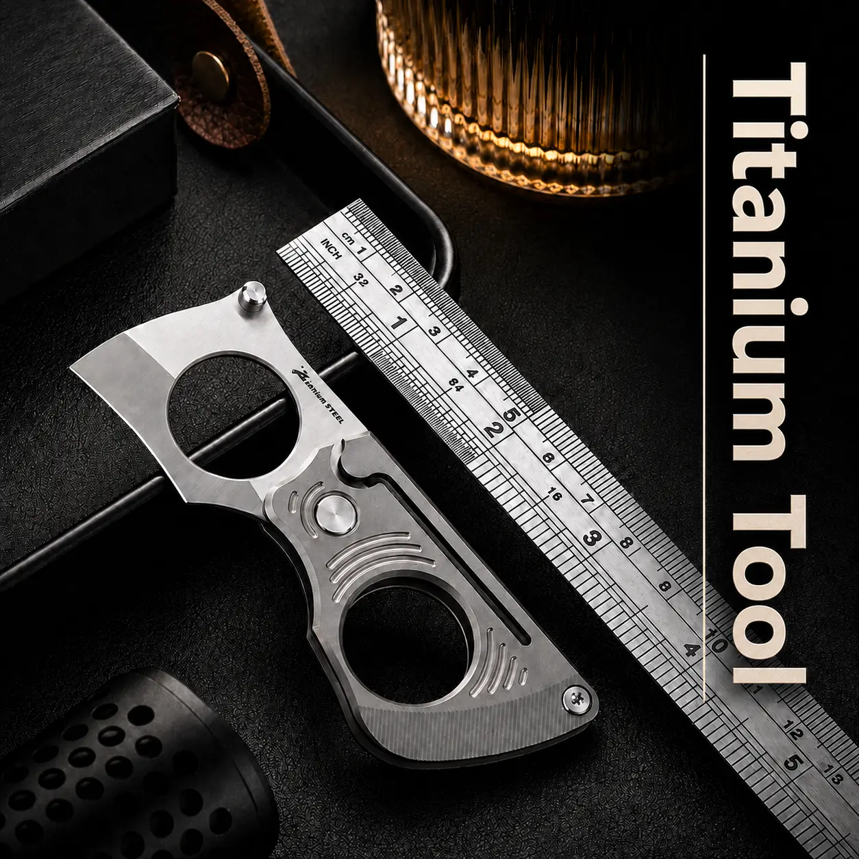 Mulight EDC Compact Titanium EDC Tool - 14C28N edge, Titanium Handle, Back Lock, Thumb Stud, every day carry