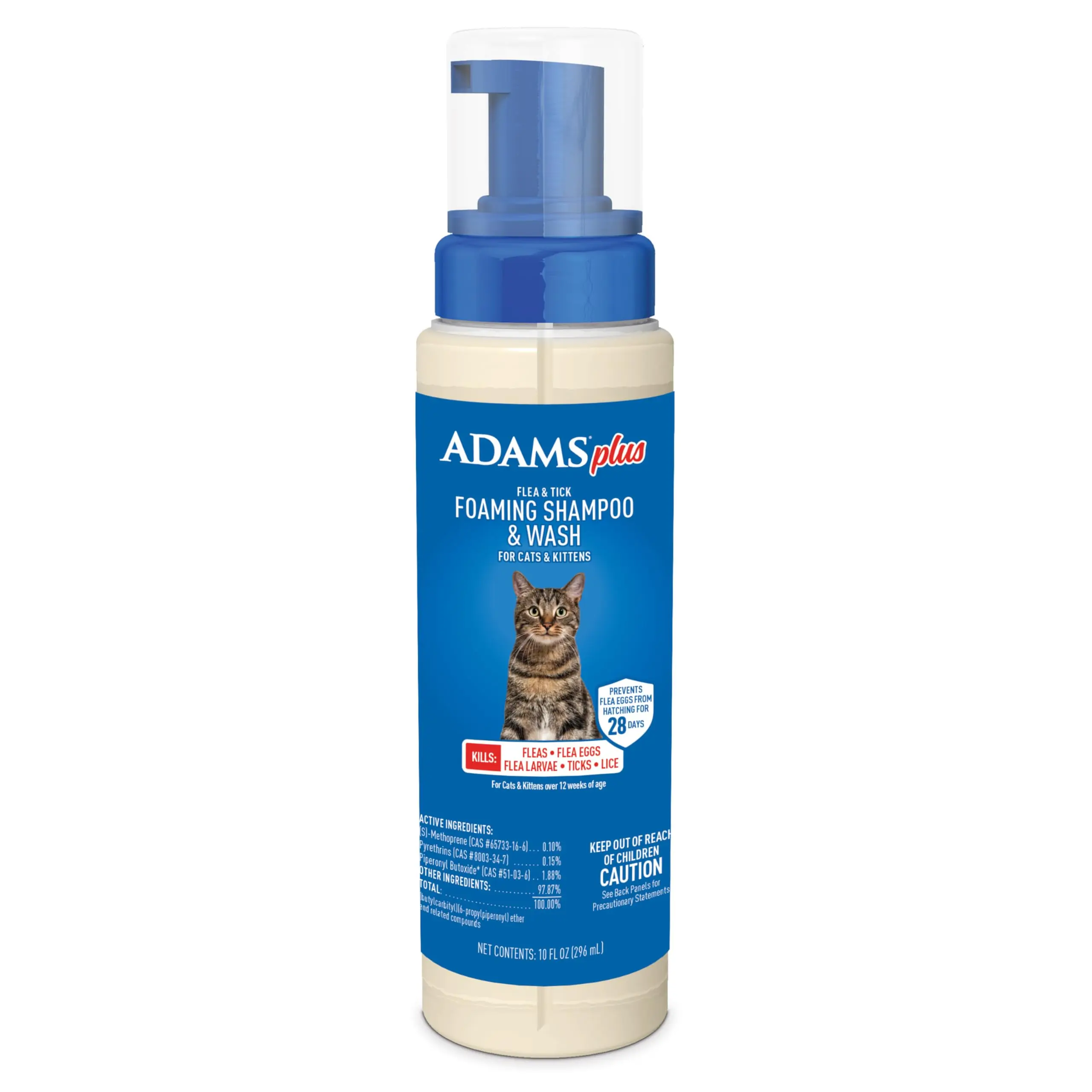 Foaming Flea & Tick Shampoo for Cats & Kittens, Kills Fleas, Flea Eggs, Ticks & Lice, Cleans and Conditions Coat, 10 oz