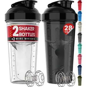 2 Pack Protein Shaker Bottle - upto 28oz, 2x Shaker Ball, Portable Pre Workout Whey Protein Shaker Cups for Protein Shakes, Leak Proof Shaker Bottles for Protein Mixes