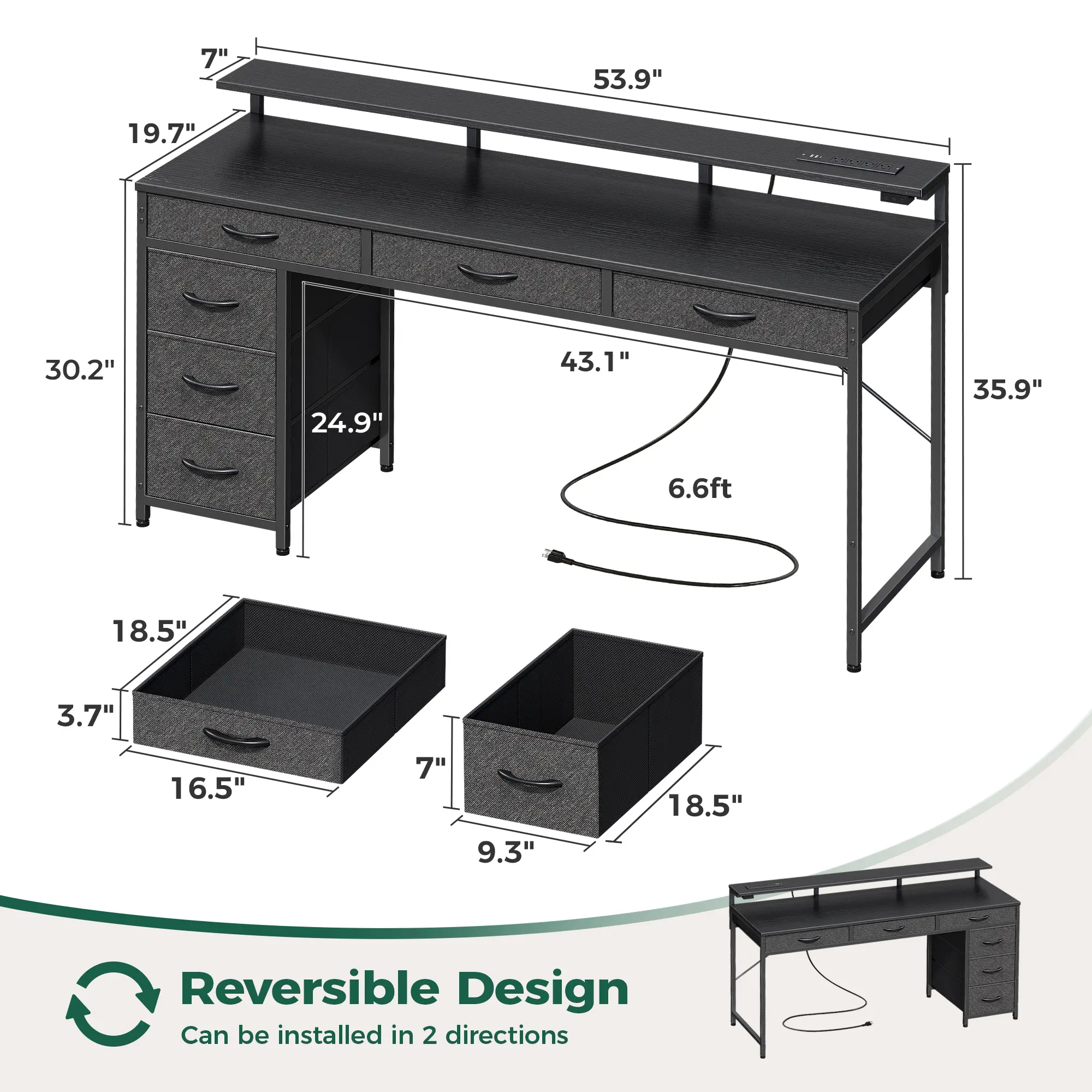 6 Drawers 54 inch Black