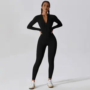 Libin Women's Long Sleeved Tummy Control Jumpsuit Comfortable Skin Friendly Stretchable Activewear for Workout Gym