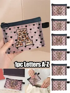 Cute Heart-Shaped Transparent Mesh Pouch, Leopard Print Embroidery, Mini Letter Organizer, Portable Makeup Bag, Zip Wristlet, Travel Essential