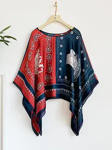 French Luxury Patchwork Design Belt Printed Silk Feel Shawl, Windproof Protection Sandproof Feature Soft Scarf Wrap, Fashionable Versatile Accessory