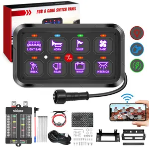 Nilight 8-Gang Compact Switch Panel Circuit Control System - 12-24V DC Waterproof Box, Relay, APP Control, RGB Backlight, Pre-Assembled Fuse Wiring Harness, Automatic Dimmable Light for Cars, Trucks