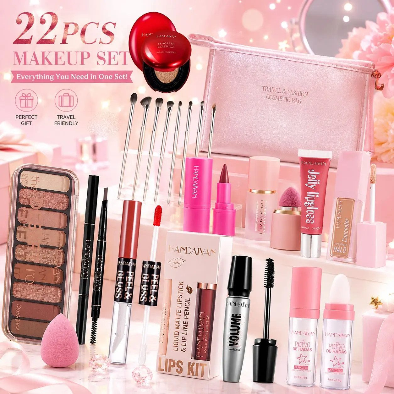20pcs Handaiyan Makeup Set, Luxury Christmas Beauty Bundle Kit, Beauty Sets, Includes Lipstick & Mascara, Ideal Gift for Women, Perfect for All Occasions   All-in-One Makeup Kit