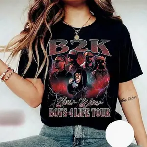 Women's Short-Sleeve Round Neck T-Shirt - B2 Bow Wow Boys 4 Life Tour, Vintage 90s Rap Streetwear, Casual Clothes, 2JR Style, Comfortable Fitted Cotton Soft Fabric