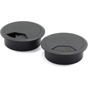 2 count 2 inch Desk Wire Cord  Grommets Hole Cover for Office PC Desk  Cord Organizer Plastic Cover Black (Black-2Pcs)