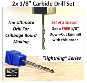 Set of 2 Extreme-Performance 1/8 Drill Bit for CNC Routers, Free Cribbage Files