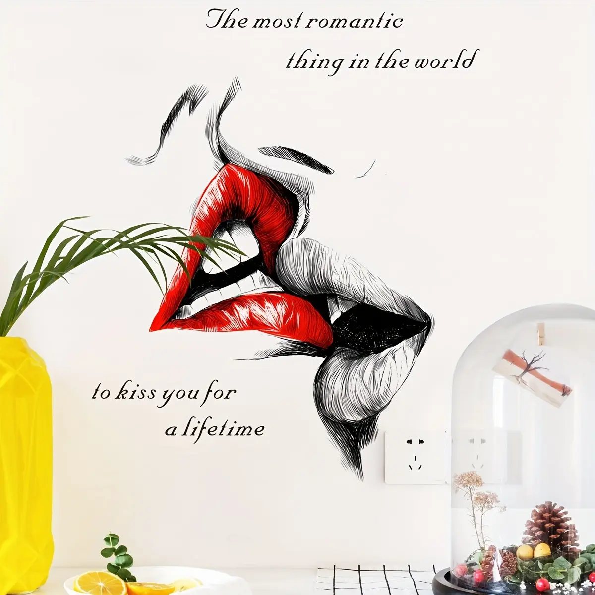 A classic English Valentine's Day confession red lips Decorative Wall Art Stickers Wall Decal decoration sticker for living room and bedroom background walls. Festival decoration sticker, self-adhesive Y1769