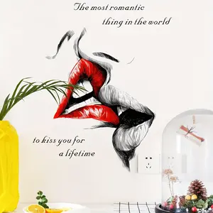 A classic English Valentine's Day confession red lips decoration sticker for living room and bedroom background walls. Festival decoration sticker, self-adhesive Y1769