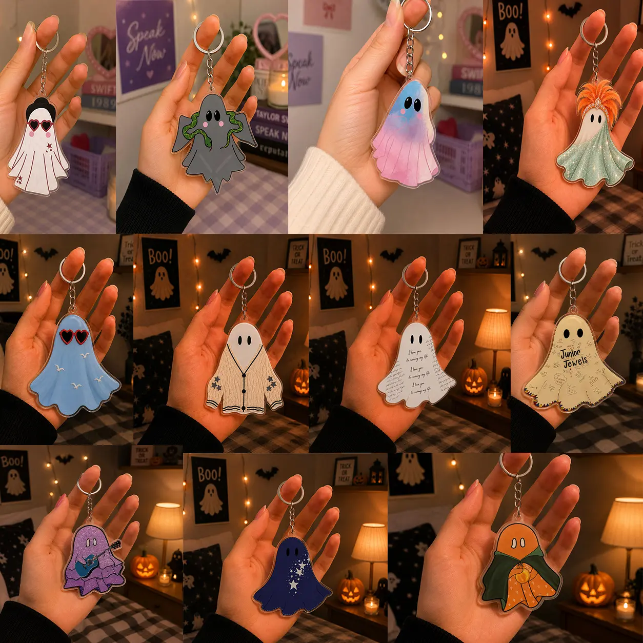 Halloween Ghost Acrylic Keychain Collection ,  Aesthetic Music Album Inspired Bag Charm, Aesthetic Pop Music Album Inspired Keyring