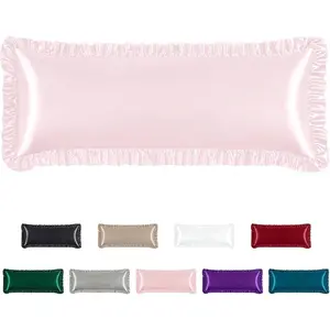 Ruffle Satin  Pillow Cover, Silky Satin  Pillowcase with Envelope Closure, Luxury & Ultra Soft  Size Pillow Cases for Hair and , Ruffled Long Pillow Shams (Blush Pink)