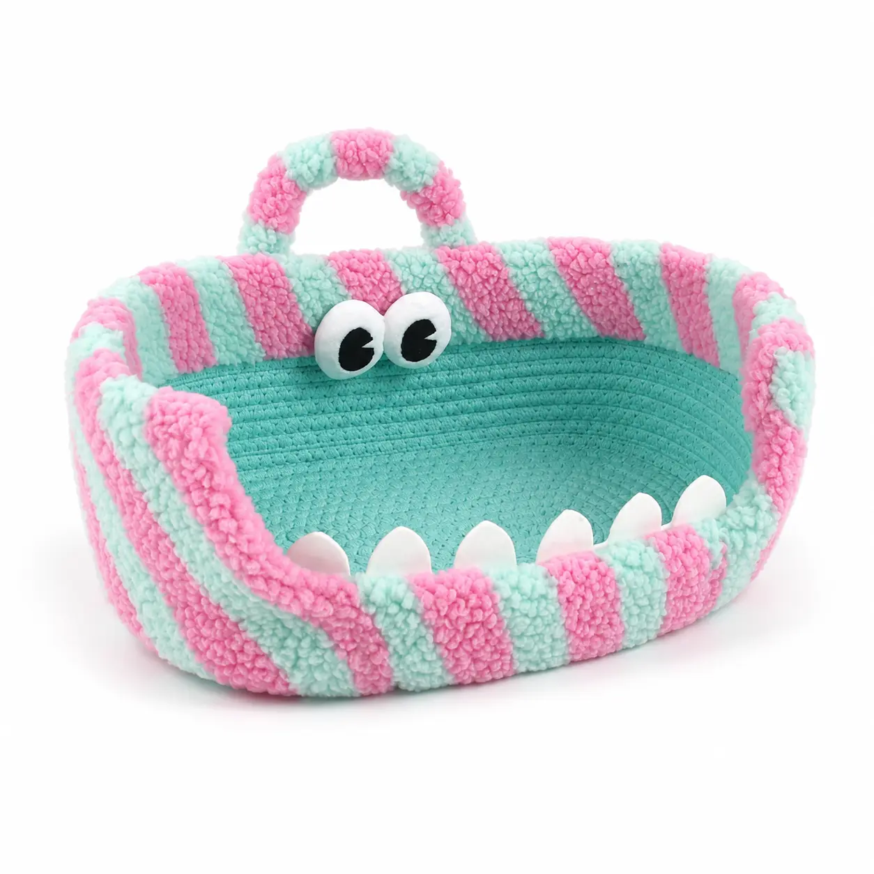 Cute Monster Woven Storage Basket with Handle, Small Organizer for Remotes, Toys, Snacks & Everyday Essentials