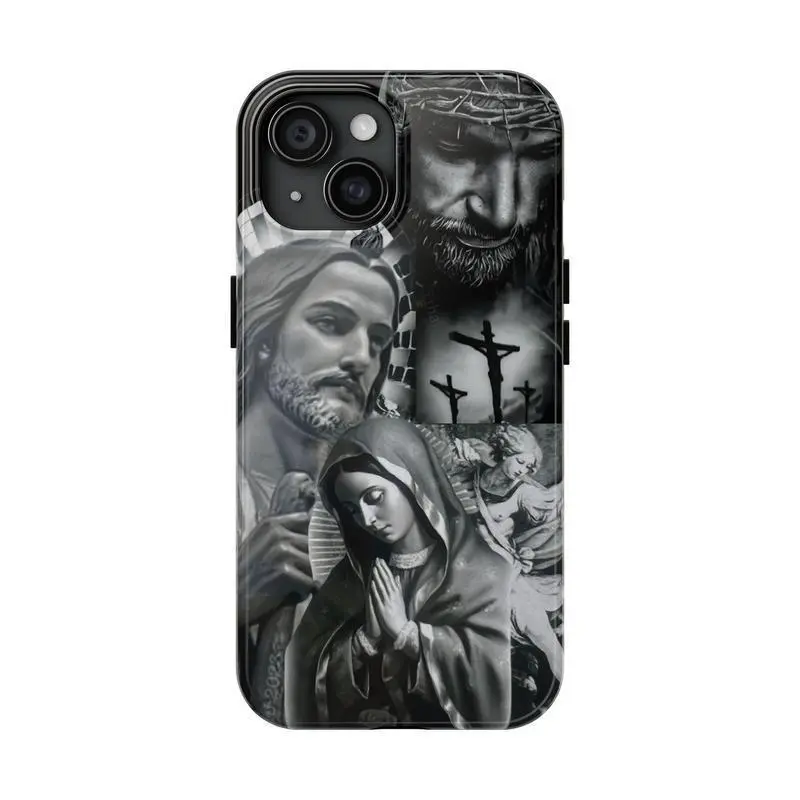 My Religion San Judas, Virgin Maria, Jesus Christ, Arcángel Gabriel Tough Phone Case suitable for Samsung S25 5G iPhone 17 ProMax Air 16 plus cases  15 pro max 14, 13, 12 with screen protector | Shockproof protective  Protection Cellphone Smartphone Cover