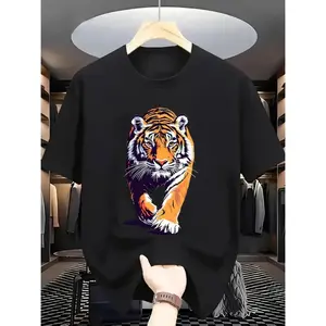 Tiger pattern t-shirt, handsome, cool, unisex, men's round neck street style summer and spring, Casual, clothing, simple yet trendy, party and outdoor activities, festivals, gifts for him