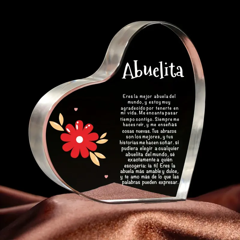 1 Piece Acrylic Heart-Shaped Ornament, Personalized, Gift for Grandma, Souvenir, Universal Holiday, No Electricity Required, with Spanish Gift, for Grandchildren, Acrylic Desktop Decoration, Customized Decoration, Home Decor Accessories, Home Decor Gifts