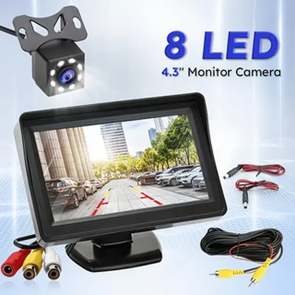 8LED Night Vision Backup Camera Kit, 4.3" Screen HD Car Monitor, Auto Switch Parking Aid, Drill-Free Installation, Universal Fit for Truck SUV Van