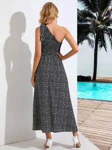 Zoe One-Shoulder Midi Dress Casual Womenswear Asymmetrical Evening Dress in Soft Polyester Blend for Special Occasions