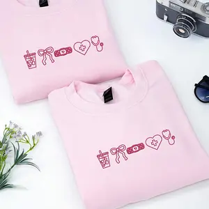Embroidered Nurse Sweatshirt, Personalized CNA Crewneck, Coquette Bow Nursing Student Sweater, Healthcare Worker Gift