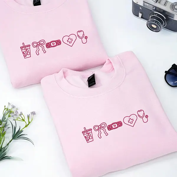 Embroidered Nurse Sweatshirt, Personalized CNA Crewneck, Coquette Bow Nursing Student Sweater, Healthcare Worker Gift