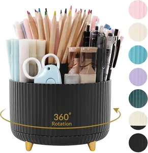 360 Degree Rotating Desk Organizer, Dual-Purpose Pencil Pen Holder for Desktop, Rotating Desk Pen Organizer with 5 Slots, Office Supplies, Pencil Cup...