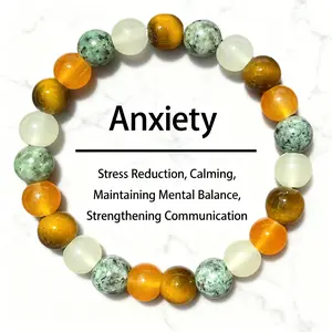 Natural Tiger Eye Agate Gemstone Beaded Bracelet - Boho Style Bracelet, Spiritual Jewelry Anxiety Relief, Unisex Chakra Balance Gift with Mystic Energy