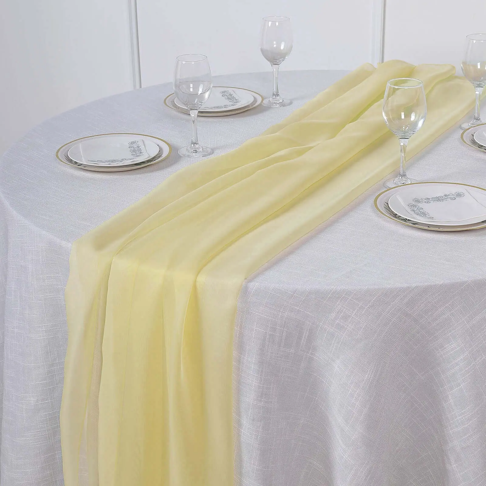 Yellow Chiffon Table Runner - 6ft Solid Chiffon Material, Flowy Lightweight Kitchen Linen for Wedding Decor, Hand Wash Only Household Textile