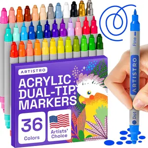 24 Dual-Tip Acrylic Paint Markers - Vibrant Colors for Rock, Fabric, Glass & More | Dot & Fine Tips, Smooth Flow, Quick Dry, Low-Odor
