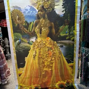 Tapiz de oshun 108" x 58" for Santos Decoration and Gifts Perfect for Fiestas and Adornments Featuring Vibrant Rainbow Dress Design