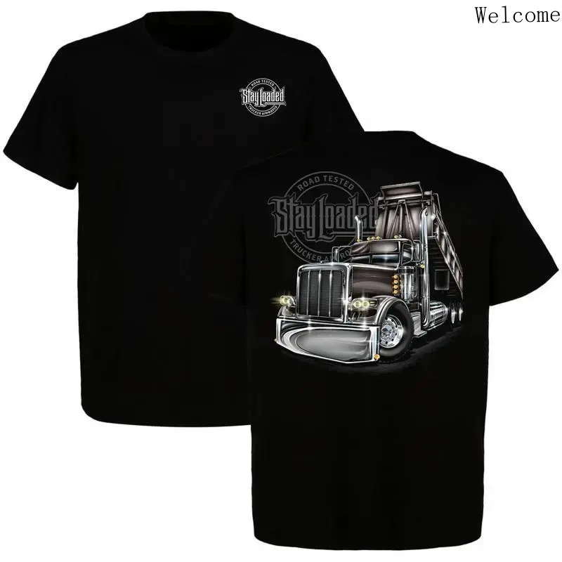 Women's Shortsleeve Round Neck Casual Print T-Shirt - Retro Semi-Truck Graphic Tee with Heavy-Loaded Slammin Gates Big Rig Design, Trucker Culture Streetwear for Car Enthusiasts, Embroidered Top, Machine Wash, Tshirt, Cotton Knit, All Over Print, Casual.