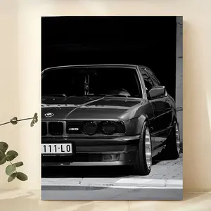 BMW E34 M5 Classic Car Wall Art Canvas Print Black and White Automotive Poster for Garage Office Home Decor High-Definition Waterproof Ink Oil Painting Perfect Gift for Him Car Enthusiasts