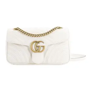 Women's Gucci GG Marmont Quilted Genuine Leather Crossbody Bag with Gold Logo, Hobo Shoulder Purse, Genuine Leather Purse
