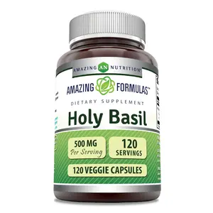 Amazing Formulas Holy Basil Supplement | 500 Mg per Serving | 120 Veggie Capsules | Non-GMO | Gluten-Free | Made in USA