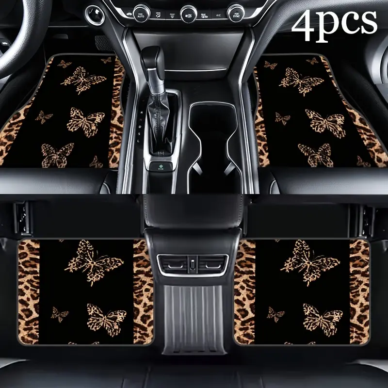 4-piece set [2D flat], full-coverage leopard print car floor mats - suitable for SUVs and small cars, heavy-duty all-weather car mats, suitable for driver's seat/passenger seat/rear seats and trunk - ideal car interior gift, 2D flat