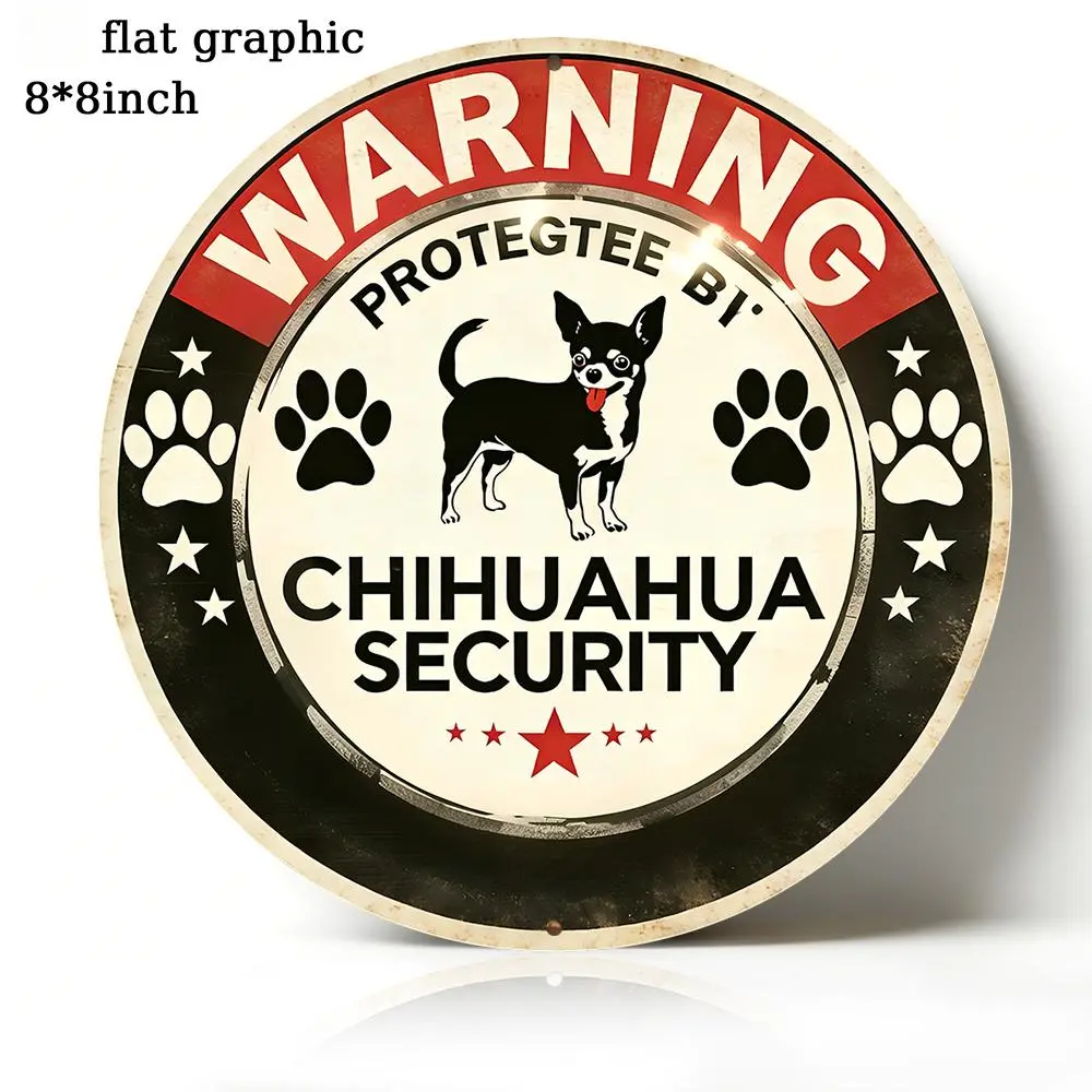 Funny Warning Aluminium Security Round Sign "PROTECTED BY SECURITY" - Retro Rustic Home Wall Art, 8×8 in Entryway Decor, Ideal Gift for Pet Owners & Home Decor Enthusiasts