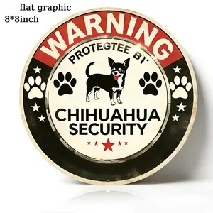 Funny Warning Chihuahua Security Round Metal Sign "PROTECTED BY CHIHUAHUA SECURITY" Retro Wall Art & Home Decoration, Wall Decor & Entryway Decor for Dog Lovers, 8×8 Inch Aluminum, Vintage Rustic Style, Ideal Gift for Chihuahua Owners & Pet Parents