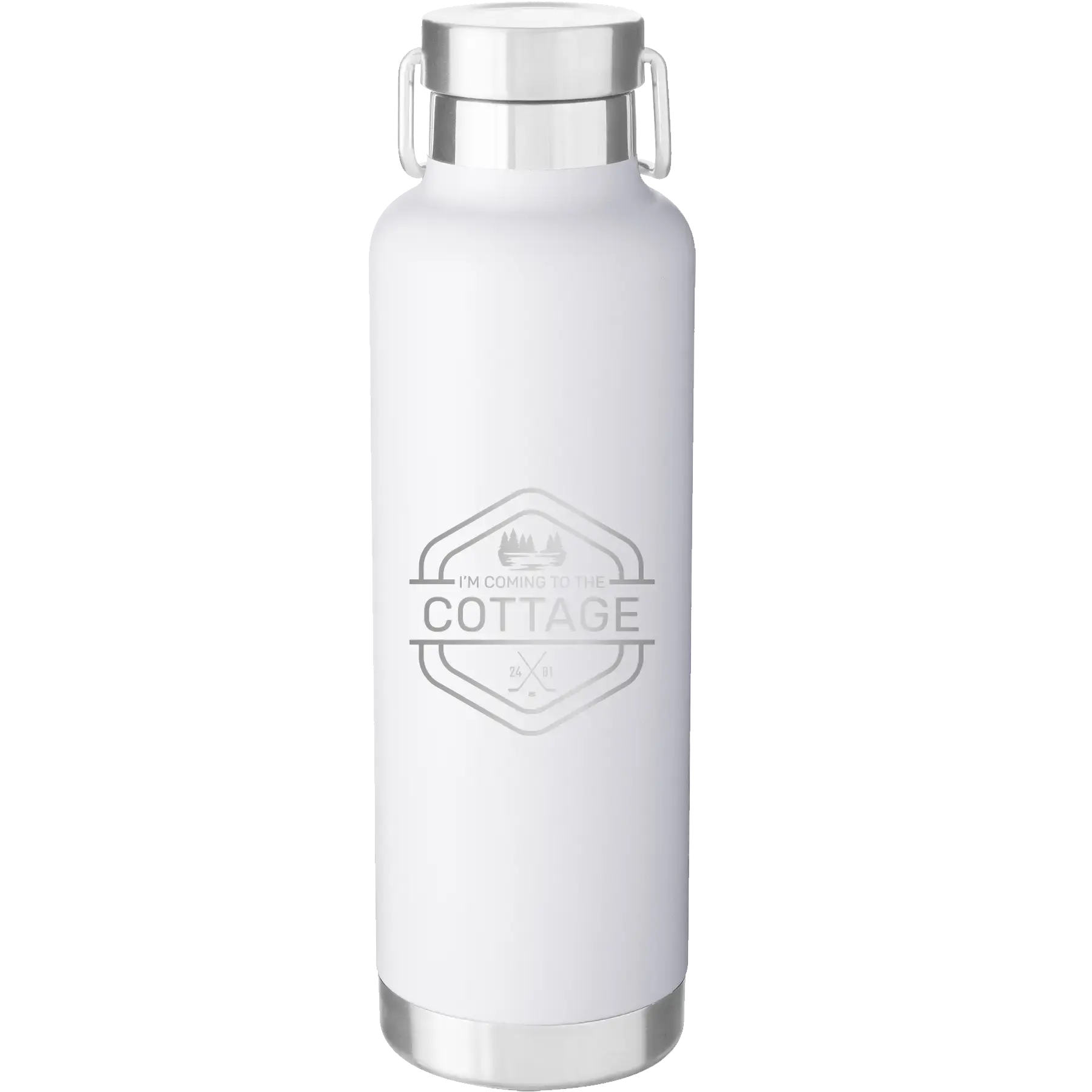 Personalized I'm Coming to the Cottage (Trees) 24 oz Water Bottle | White