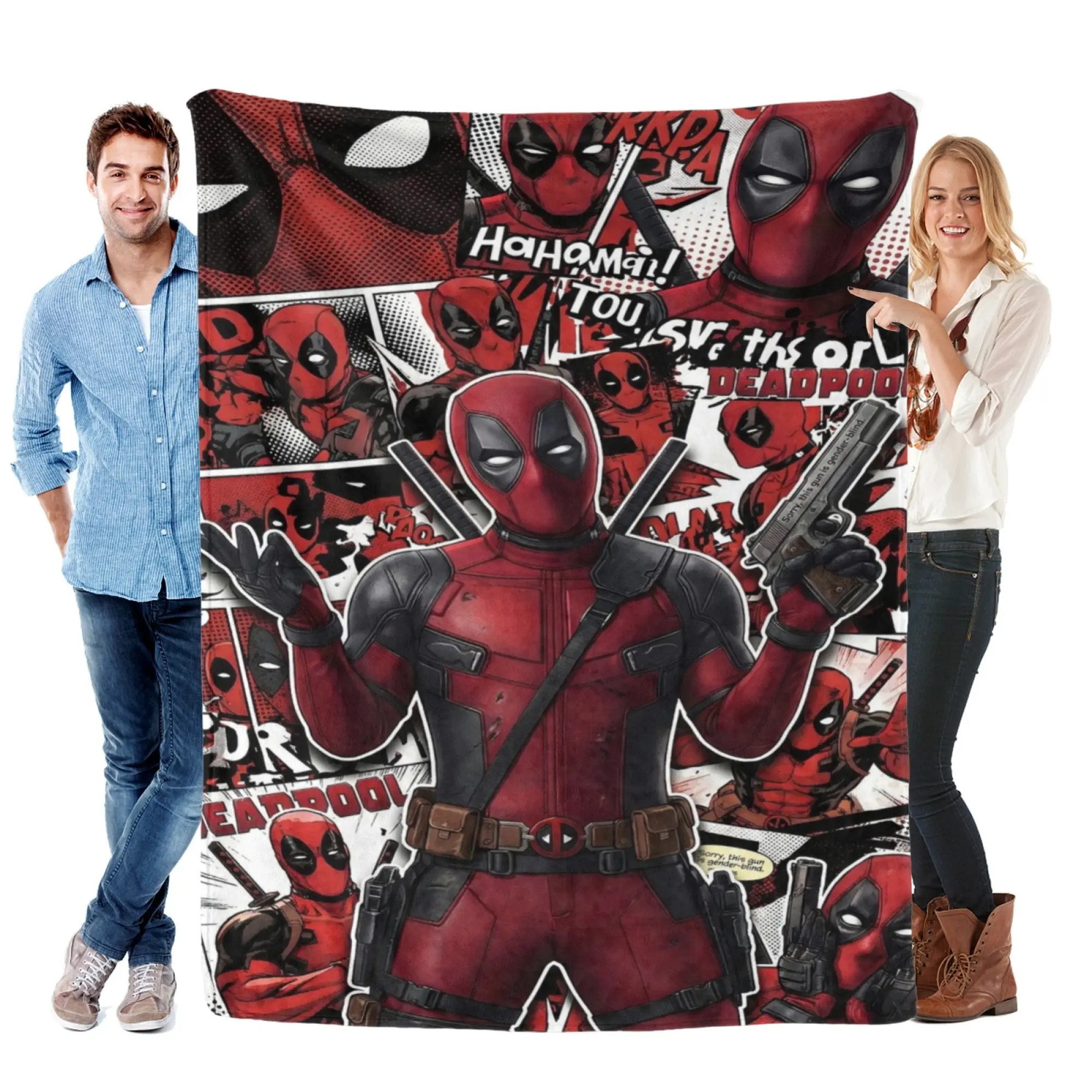[SummerVibes] MARVEL CLASSIC Deadpool Comic Art Flannel Blanket - Soft Cozy Throw with Vibrant 2D Print for Couch, Bed, Office & Fans