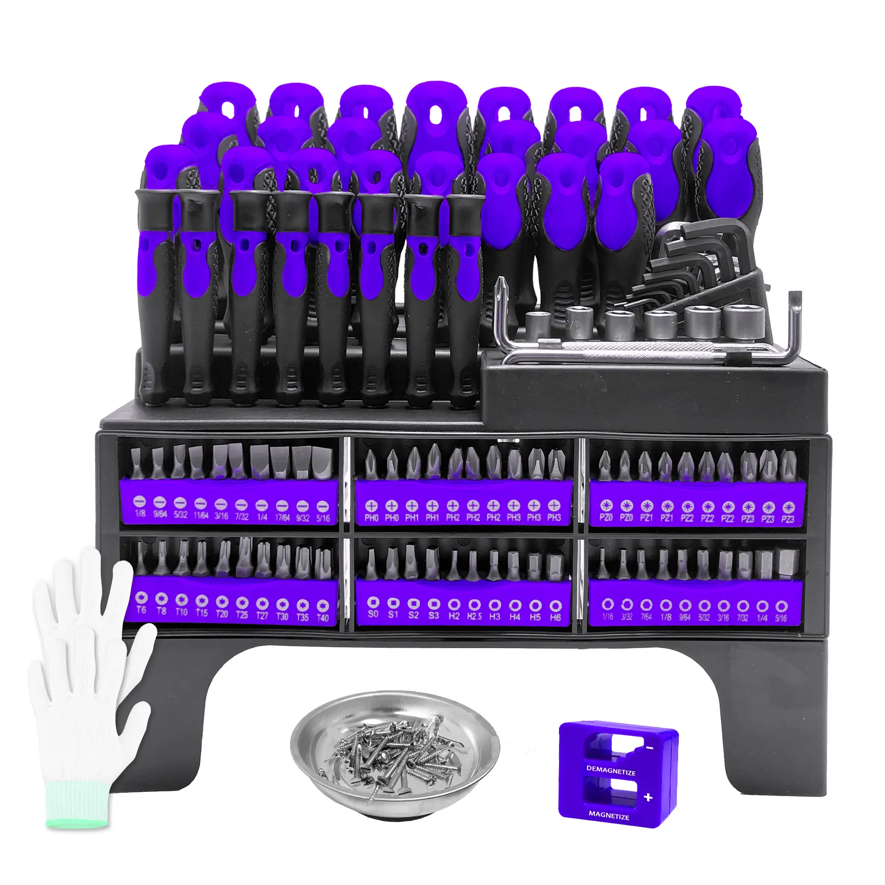 DARK DUCK 118-Piece Magnetic Screwdriver Set with Plastic Racking, Includes SAE & Metric Hex Keys, Precision Screwdriver and Magnetizer Demagnetizer DIY Tools for Men Tools Gift