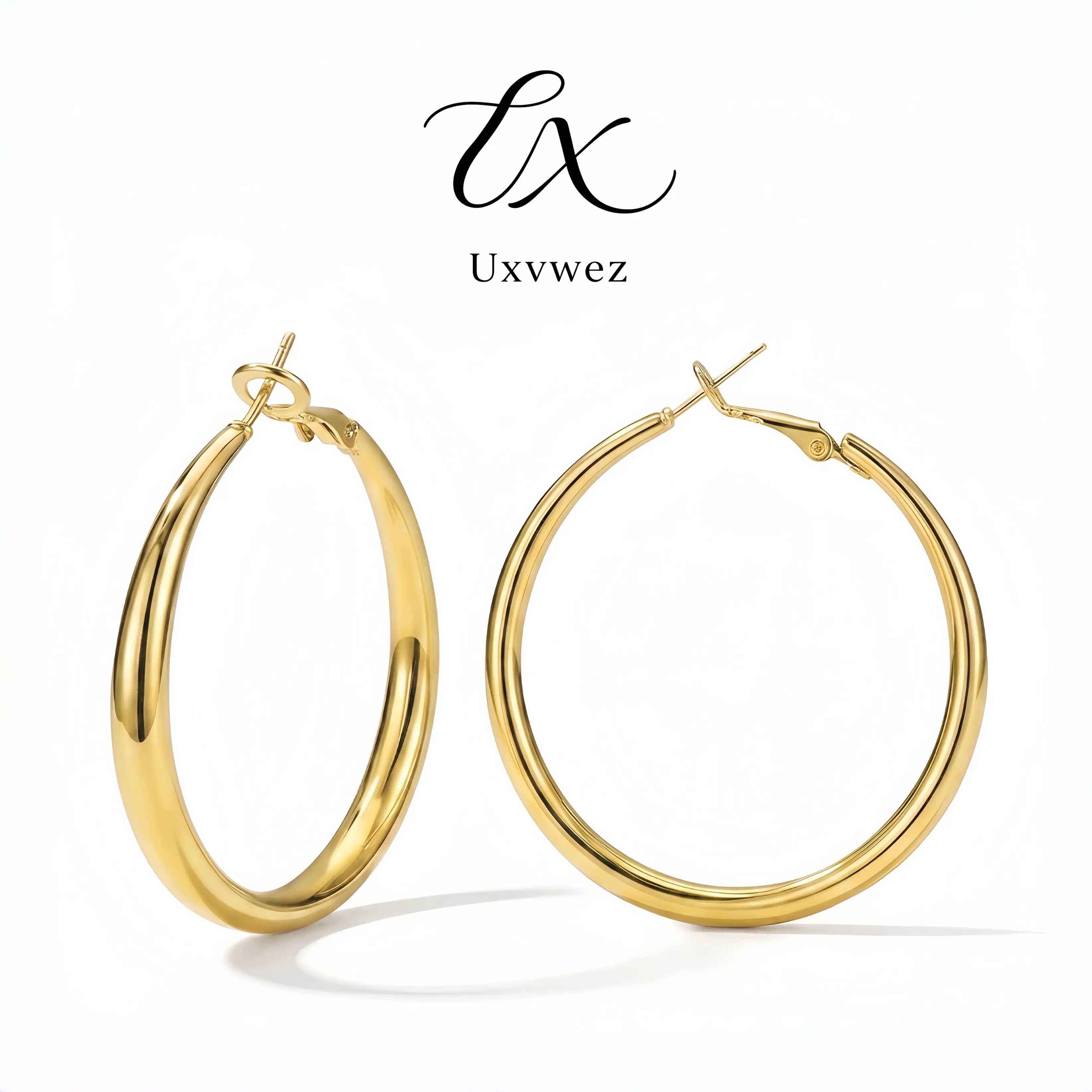Uxvwez Gold Silver Hoop Earrings for Women Hypoallergenic Stainless Steel Lightweight Hoops 30mm 40mm 50mm Daily Wear Jewelry Gift