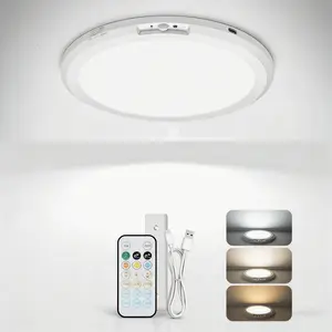 2/1 Pcs Rechargeable Motion Sensor LED Ceiling Light, Wireless Battery-Operated Overhead Lamp, 3-Color Dimmable Indoor Light for Closet, Pantry, Hallway, Shower, Shed, Modern Semi-Flush Mount(5000amh)