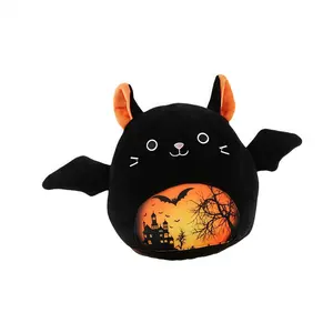Halloween Black Cat Plush Toy - a Cute Stuffed Doll with Bat Ears, Perfect for Girls, Soft Plush Doll for Birthdays And Holiday Gifts, Birthday Party Decorations (Black with Orange-Red Accents) - Safe Stuffed Toy for Kids, Gift