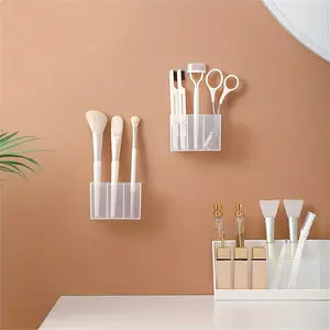 2pcs Non perforated wall mounted grid box mirror cabinet small item storage brush lipstick storage rack