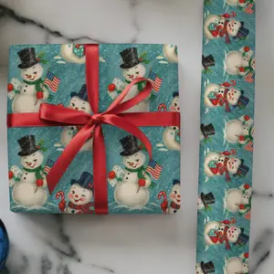 Vintage Patriotic Snowman Christmas Wrapping Paper