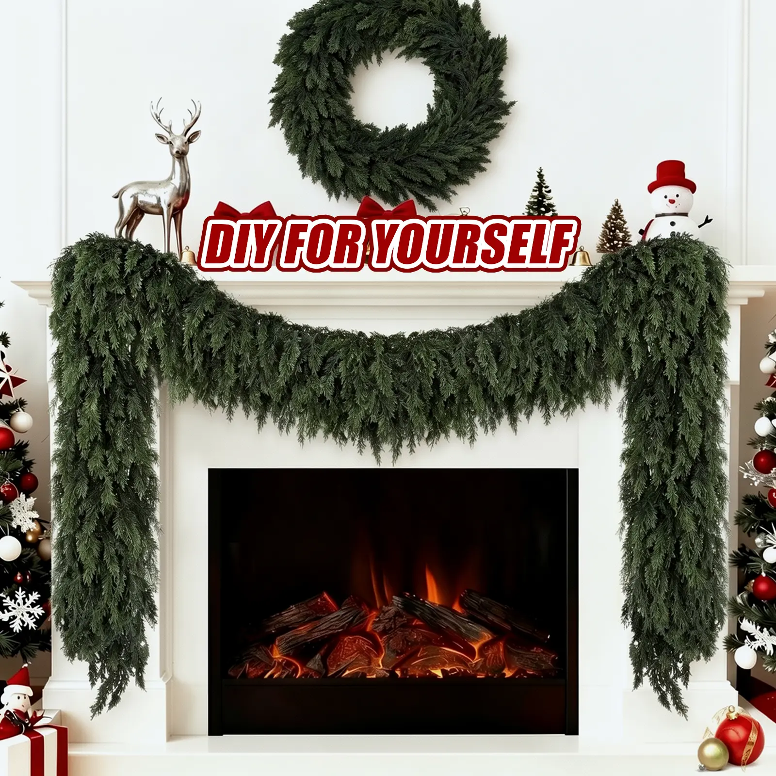 2Pcs 6FT Artificial Cedar Garland, Viral Christmas Mantel Decor, Dense Realistic Pine Vine for Fireplace, Staircase, Table & Piano, Easy Hang No Fade Holiday Greenery Home Xmas Decorations (2, 6 FT) summerwins,  Artificial Flowers For Outside