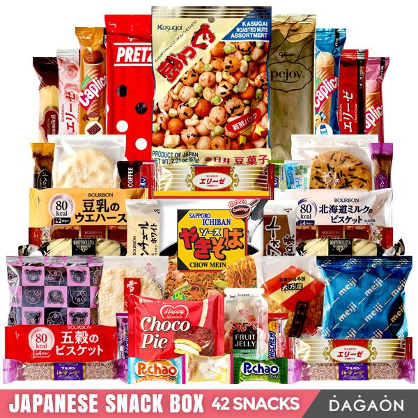 Japanese Snack Box - Dagaon 42 Variety Snacks. Chips, Ramen, Crackers, Biscuits, Cookies, Pies, Candies, Jellies and More - Multipack, Gift, Sweet and Savory