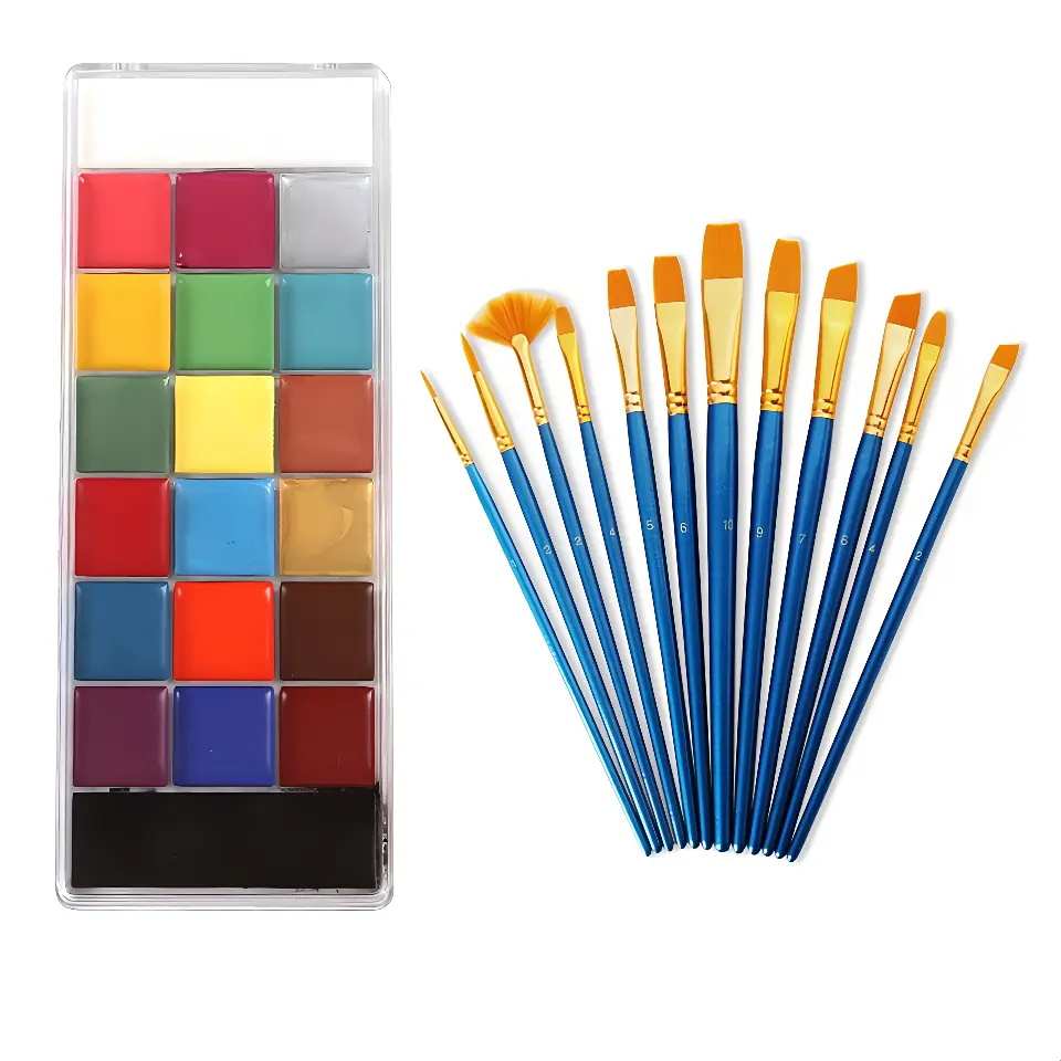 20-Color Face and Body Paint Palette, Professional Oil-Based Cosmetic Kit with 10 Brushes, Waterproof Halloween Face Paint for Cosplay & Parties, for All Skin Tones, Gift, Makeup Halloween, Face Paint Halloween